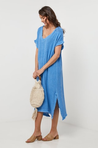 Lange Linnen Jurk - Blauw - Blauw