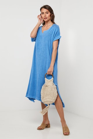 Lange Linnen Jurk - Blauw - Blauw