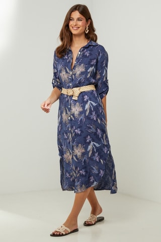 100% Linnen Jurk - Marineblauw - Marineblauw