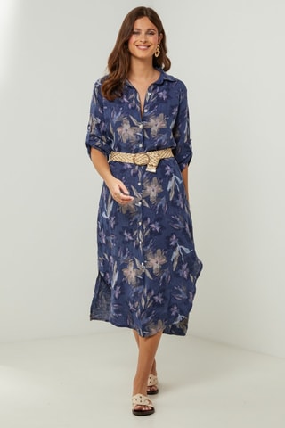 100% Linnen Jurk - Marineblauw - Marineblauw