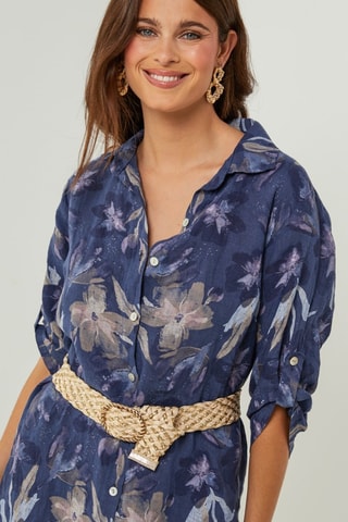 100% Linnen Jurk - Marineblauw - Marineblauw