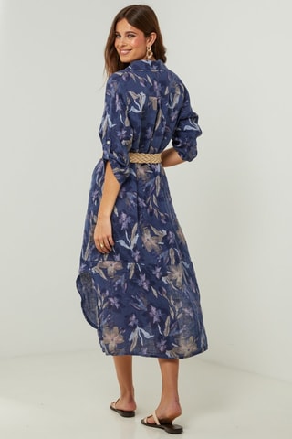 100% Linnen Jurk - Marineblauw - Marineblauw