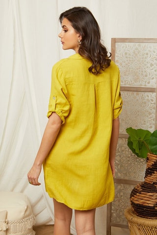 100% Linnen Rechte Jurk Camel - Geel