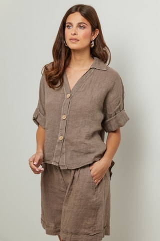 100% Linnen Blouse - Taupe - Taupe