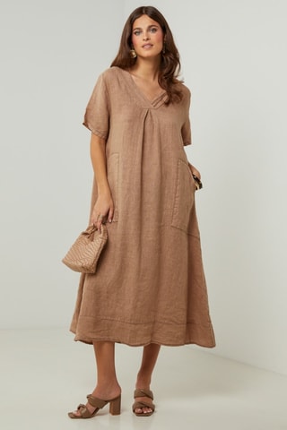 100% Linnen Jurk - Camel - Camel