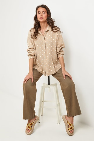 Blouse - Beige - Beige en wit