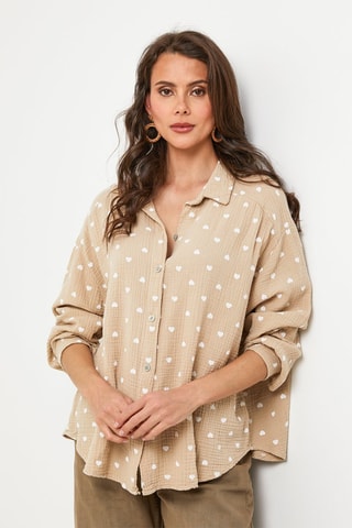 Blouse - Beige - Beige en wit