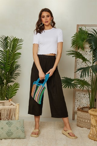 Linnen Driekwart Broek Zwart - Zwart