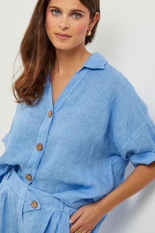 100% Linnen Blouse - Indigoblauw - Indigo