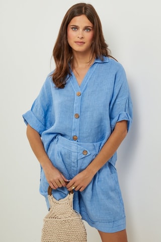 100% Linnen Blouse - Indigoblauw - Indigo