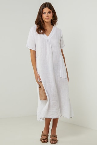 100% Linnen Jurk - Wit - Wit