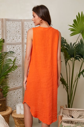 Halflange Jurk - Oranje - 100% linnen - Oranje