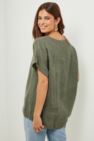 Oversized Linnen T-shirt - Kaki - Kaki