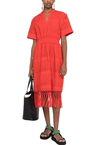 Robe droite en broderie anglaise - Rouge