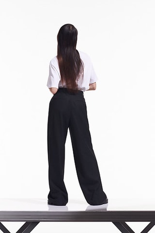 Pantalon wide legs en laine taille haute - Noir