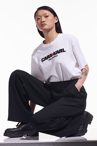 Pantalon wide legs en laine taille haute - Noir