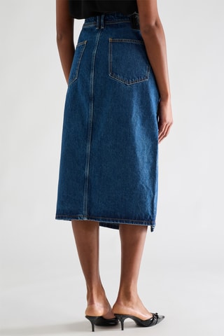 Jupe droite taille haute midi - Bleu