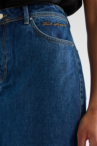 Jupe droite taille haute midi - Bleu