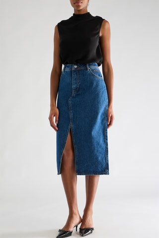 Jupe droite taille haute midi - Bleu