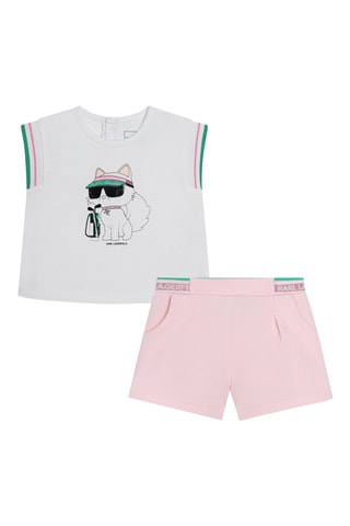 Mouwloos Biologisch Katoenen T-shirt en Short - Wit en Roze