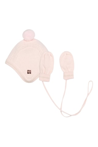 Gorro y manoplas de algodón orgánico y lana - Rosa empolvado - Carrément Beau