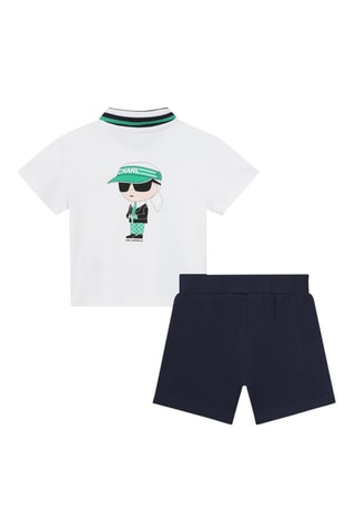 Polo y bermudas de algodón orgánico - Blanco y azul marino