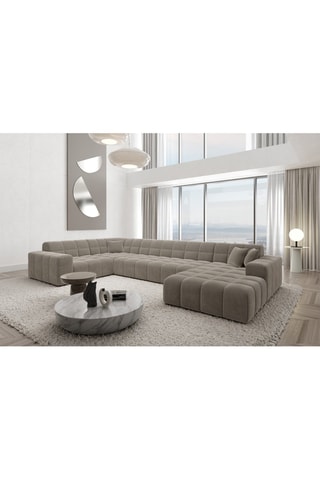 Canapé d'angle gauche panoramique Cardano - Beige foncé - 7 places - En velours