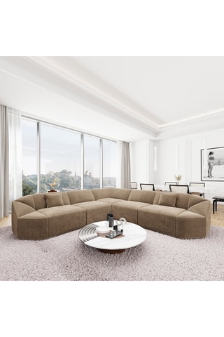 Canapé d'angle panoramique Laguna - Marron - 6 places - En tissu velours