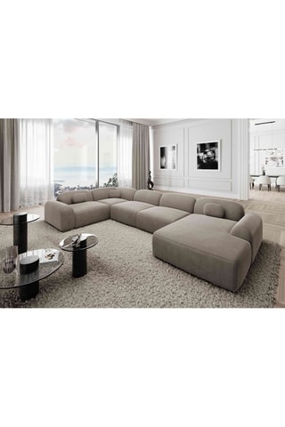 Canapé d'angle gauche panoramique Labucca - Beige foncé - 7 places - En velours