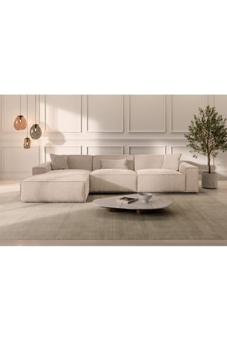 Canapé d'angle gauche Lionel - Beige - 5 places - Tissu structuré