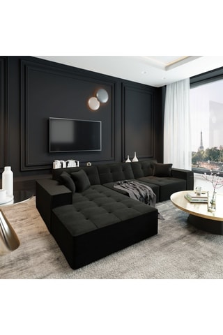 Canapé d’angle gauche Atlantis - Noir - 5 places - En polyester