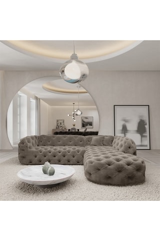 Canapé d'angle droit Honey - Beige - 5 places - En tissu velours