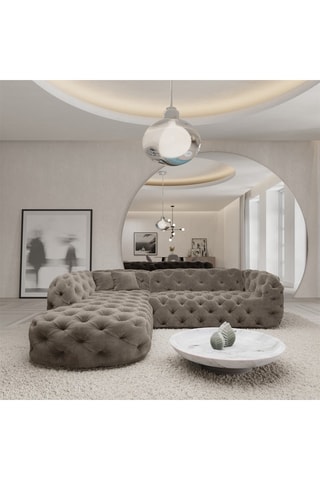 Canapé d'angle gauche Honey - Beige - 5 places - En tissu velours