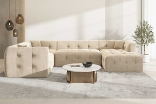 Canapé d'angle gauche panoramique Baloo Crème