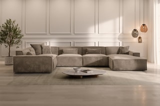 Canapé d'angle gauche panoramique Lionel Beige foncé