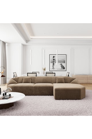 Canapé d'angle droit Laguna - Marron - 5 places - En tissu velours