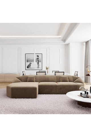 Canapé d'angle gauche Laguna - Marron - 5 places - En tissu velours