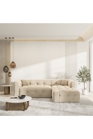 Canapé d'angle droit Baloo - Crème - 5 places - En tissu velours