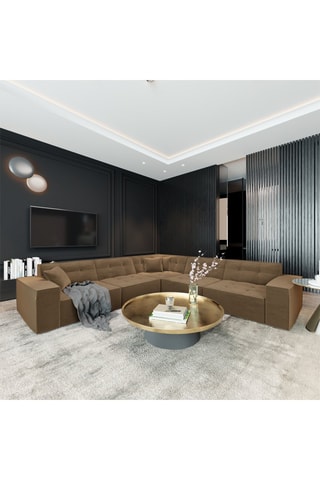 Canapé d'angle réversible Atlantis - Marron - 6 places - En tissu velours