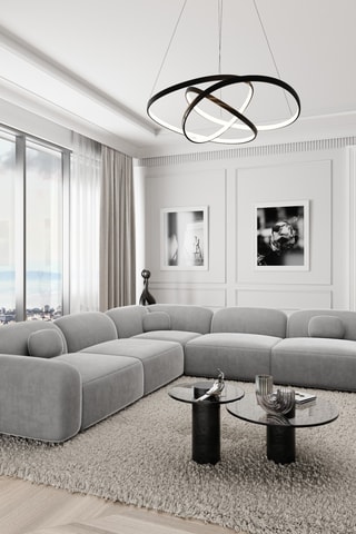 Canapé d'angle Labucca - Gris clair - 6 places - En tissu velours