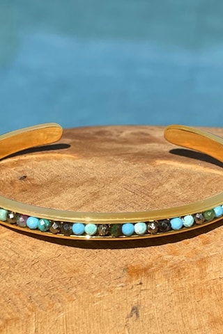 Pulsera bañada en oro fino amarillo - Turquesa, crisoprasa, pirita, turmalinas