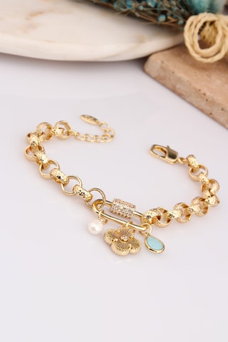 Pulsera de eslabones - Chapado en oro amarillo y circones