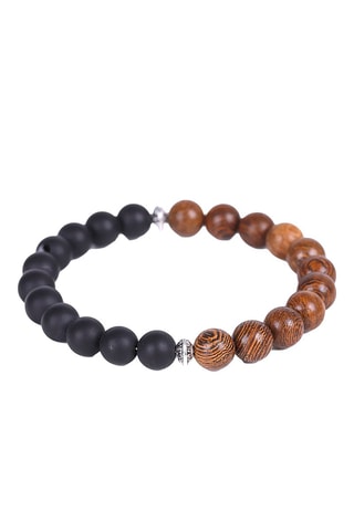 Pulsera - Plata, ágatas y cuentas de madera