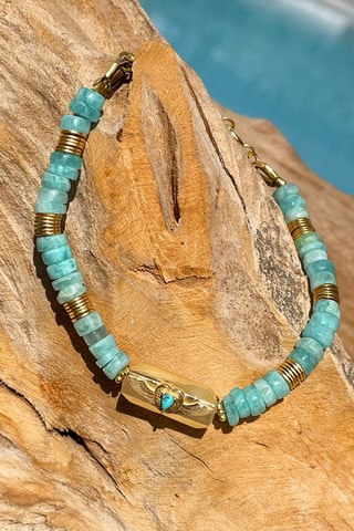 Pulsera bañada en oro fino amarillo - Amazonita y turquesa