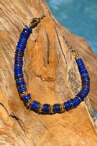 Pulsera bañada en oro fino amarillo - Lapislázuli