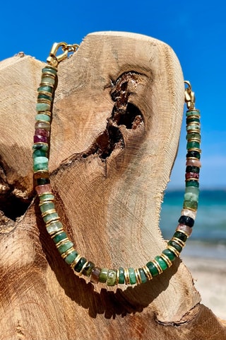 Pulsera bañada en oro fino amarillo - Esmeraldas y turmalinas