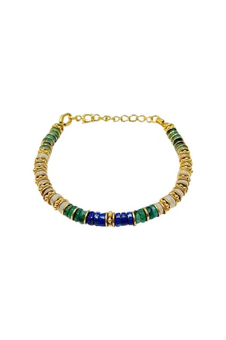 Pulsera bañada en oro fino amarillo - Esmeraldas, piedras de luna y lapislázuli