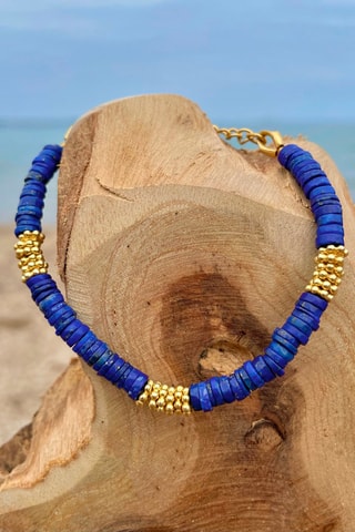 Pulsera bañada en oro fino amarillo - Lapislázulis