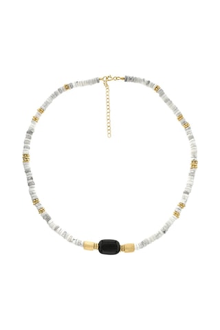 Collar bañado en oro fino amarillo - Howlita y ónice