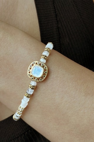 Pulsera bañada en oro fino amarillo - Piedras de luna arcoíris y espinela